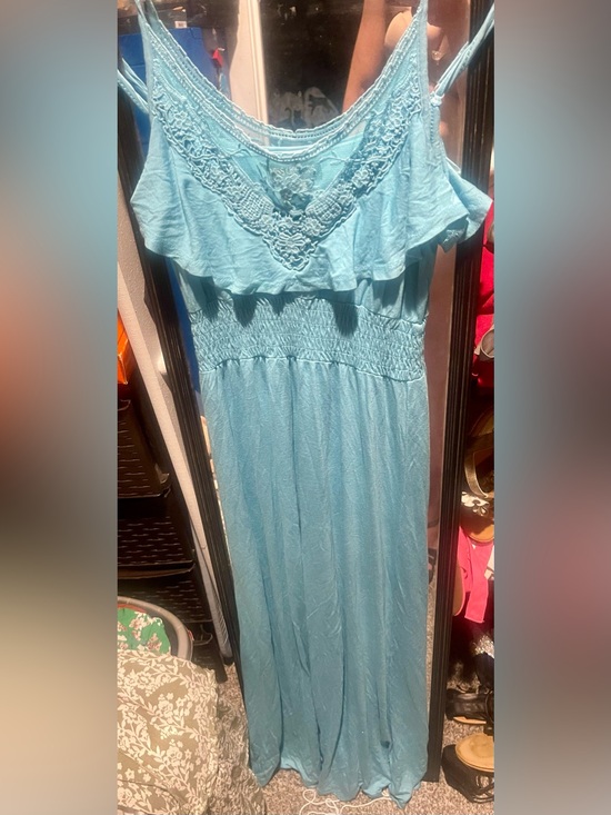 Miss Chievous Dresses & Skirts - Miss Chievous Light Blue Maxi Dress with Rounded Ruffle & Lace Neckline size M